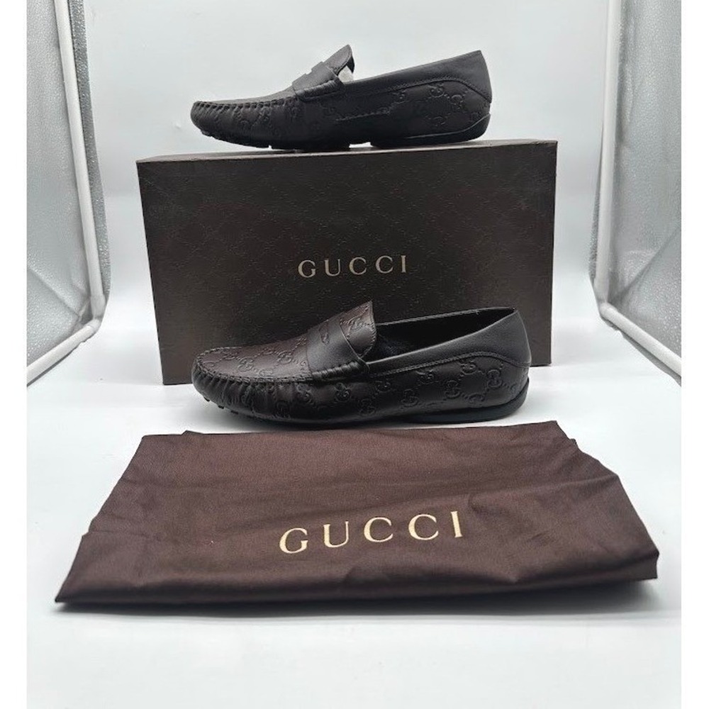 Gucci Men GG Guccissima Leather Penny Driver Loafers 6.5G US 7.5 372329 New Box
